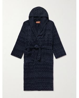 Missoni Chalk Striped Cotton-Terry Jacquard Hooded Robe - Blue