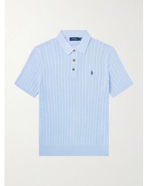 Polo Ralph Lauren Logo-Embroidered Cable-Knit Cotton Polo Shirt - Blue