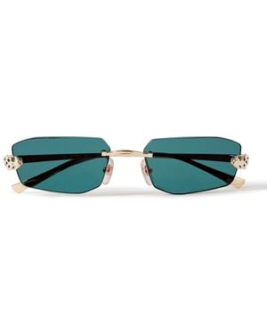 Cartier Panthère De Cartier Rimless Rectangle-Frame-Tone Sunglasses - Green