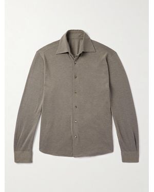 STÒFFA Cotton And Silk-Blend Piqué Shirt - Grey