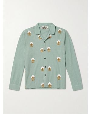 Kartik Research Camp-Collar Embellished Embroidered Cotton Shirt - Green