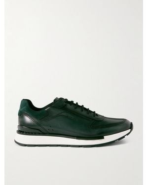 Berluti Fast Track Suede-Trimmed Full-Grain Venezia Softy Leather Trainers - Green