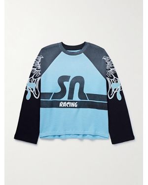 Satoshi Nakamoto Satoshi Wings Colour-Block Printed Waffle-Knit Cotton T-Shirt - Blue