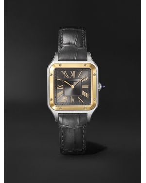 Cartier Santos-Dumont Large 43,5 mm Uhr aus 18 Karat Gold und Edelstahl mit Alligatorlederarmband - Schwarz