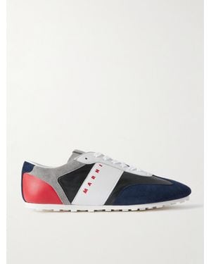 Marni Logo-Embroidered Suede-Trimmed Leather Trainers - Blue