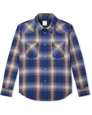 Visvim Four Corners Checked Wool And Linen-Blend Shirt - Blue