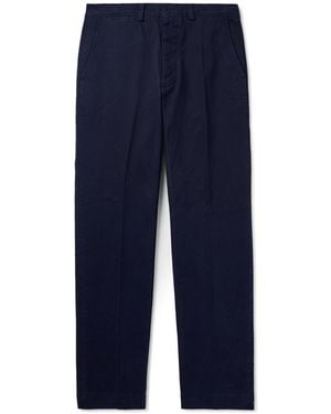Officine Generale Straight-leg Garment-dyed Cotton-twill Pants - Blue