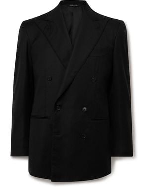 Saman Amel Double-Breasted Wool-Hopsack Blazer - Black