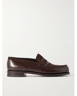 J.M. Weston 180 Leather And Suede Penny Loafers - Brown