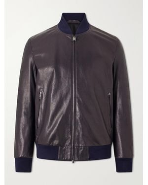 Brioni Draped Leather Bomber Jacket - Blue