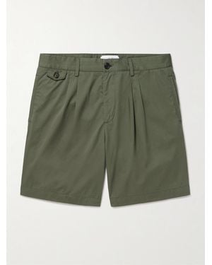 MR P. Straight-Leg Pleated Organic Cotton-Poplin Shorts - Green