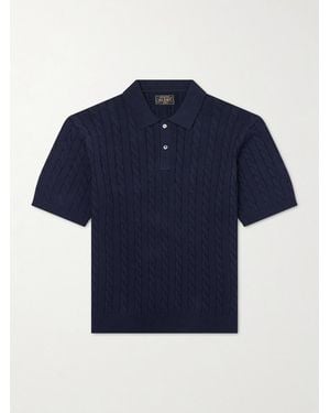 Beams Plus Cable-Knit Cotton Polo Shirt - Blue
