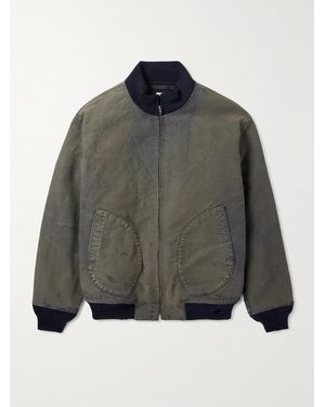 A.PRESSE Vintage Distressed Ribbed Wool-Trimmed Denim Bomber Jacket - Grey