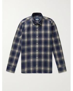 Peter Millar Button-Down Collar Checked Cotton-Flannel Shirt - Blue