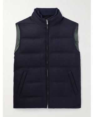 Rubinacci Suede-Trimmed Quilted Wool And Cashmere-Blend Down Gilet - Blue