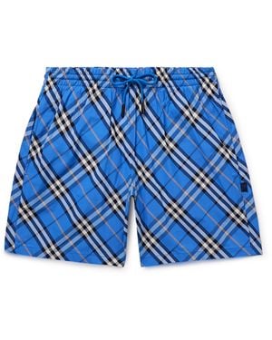 Burberry Straight-Leg Mid-Length Checked Swim Shorts - Blue