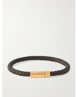 Tom Ford Gold-tone And Woven Leather Bracelet - Green