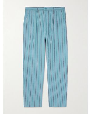 Kardo Antonio Straight-Leg Striped Cotton-Canvas Trousers - Blue