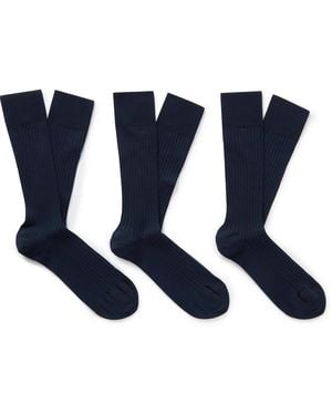 NN07 Three-Pack Ribbed Cotton-Blend Socks - Blue
