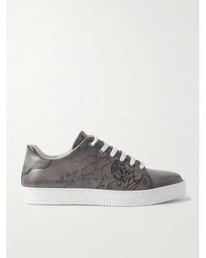 Berluti The Playtime Scritto Venezia Leather Trainers - Grey