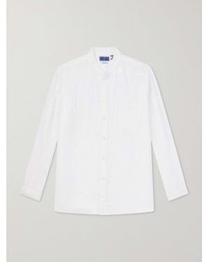 Blue Blue Japan Grandad-Collar Linen Shirt - White