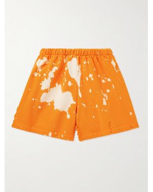 Liberal Youth Ministry Straight-Leg Distressed Bleached Cotton-Jersey Shorts - Orange