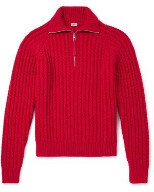 Loewe Fisherman Ribbed Wool Half-zip Sweater - Red