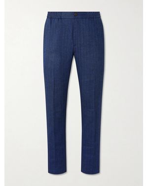 MR P. James Tapered Herringbone Linen-Blend Suit Trousers - Blue