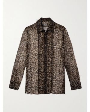 Tom Ford Pleated Leopard-Print Silk-Chiffon Shirt - Brown