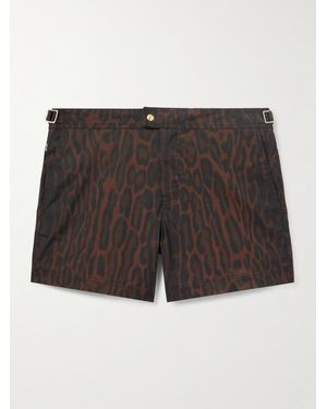 Tom Ford Straight-Leg Mid-Length Ocelot-Print Swim Shorts - Brown