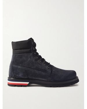 Moncler Vancouver Canvas-Trimmed Suede Boots - Blue