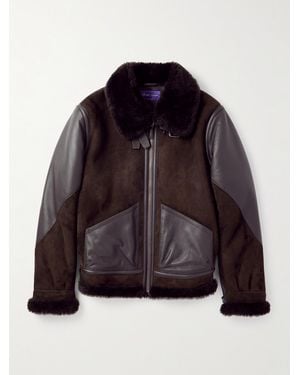 Ralph Lauren Lutton Aviator Leather-Trimmed Shearling Jacket - Brown