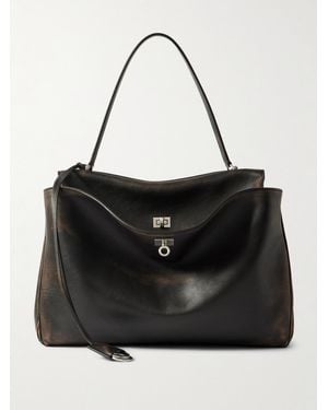 Balenciaga Rodeo Distressed Leather Tote - Black