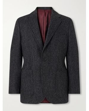 Rubinacci Herringbone Virgin Wool Blazer - Black