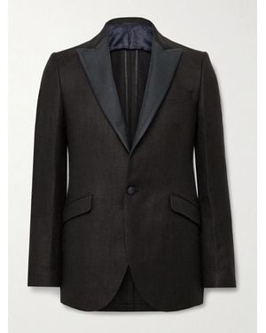 Favourbrook Randwick Slim-Fit Faille-Trimmed Herringbone Linen And Silk-Blend Tuxedo Jacket - Black
