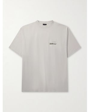 Balenciaga Oversized Logo-Print Cotton-Jersey T-Shirt - White