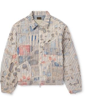 Kapital Boro Distressed Patchwork Cotton And Linen-blend Zip-up Jacket - White