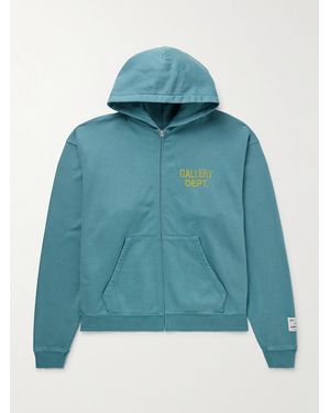 GALLERY DEPT. 90's Logo-Print Cotton-Jersey Zip-Up Hoodie - Blue