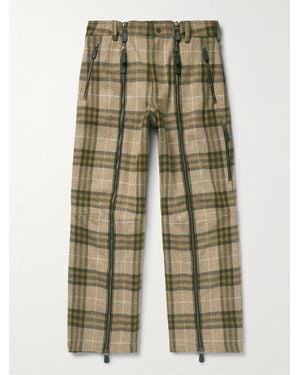 Burberry Straight-leg Zip-detailed Checked Wool Trousers - Green