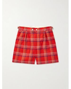 Bode Gable Straight-Leg Pleated Checked Wool Shorts - Red