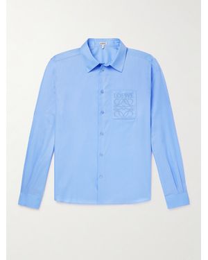 Loewe Logo-embroidered Cotton-twill Shirt - Blue