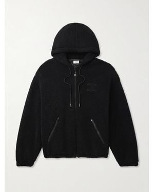 Celine Logo-Embroidered Wool And Cotton-Blend Fleece Hooded Jacket - Black