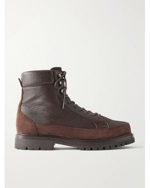 Brunello Cucinelli Shearling-Lined Suede-Trimmed Textured-Leather Lace-Up Boots - Brown