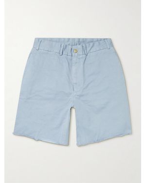Beams Plus Wide-Leg Distressed Cotton-Gabardine Bermuda Shorts - Blue