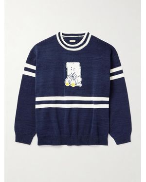 Kapital Peckish Rainbowy Ivy Appliquéd Striped Cotton Sweater - Blue