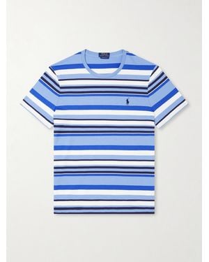 Polo Ralph Lauren Logo-Embroidered Striped Cotton-Jersey T-Shirt - Blue