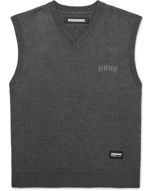 Neighborhood Logo-Embroidered Cotton-Blend Sweater Vest - Gray
