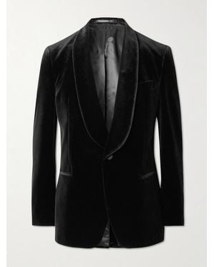 MR P. Schmal geschnittene Smokingjacke aus Baumwollsamt mit Schalkragen - Schwarz