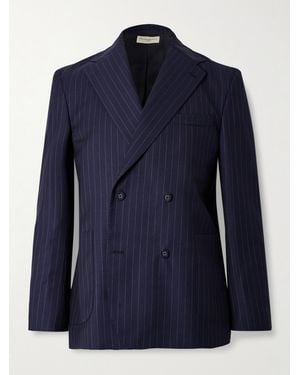 Officine Generale Kane Double-breasted Pinstriped Virgin Wool Blazer - Blue