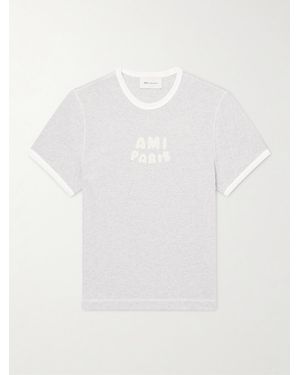 Ami Paris Logo-Embroidered Cotton-Jersey T-Shirt - White